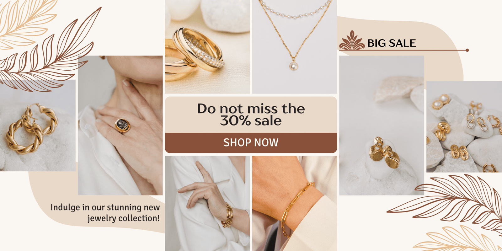 Beige and Brown Fashion Photo Collage Jewelry Sale Banner